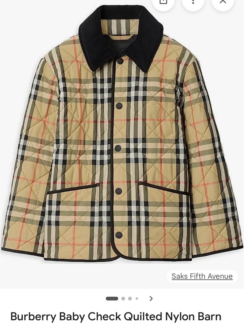Burberry Beige Nova Check Quilted Jacket with Black Trim